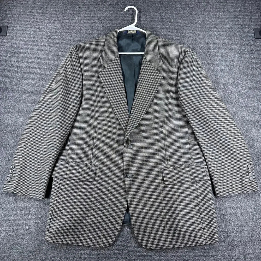 Jos. A. Bank Blazer Mens 44R 44 Regular Brown Houndstooth Wool Sport Coat Jacket